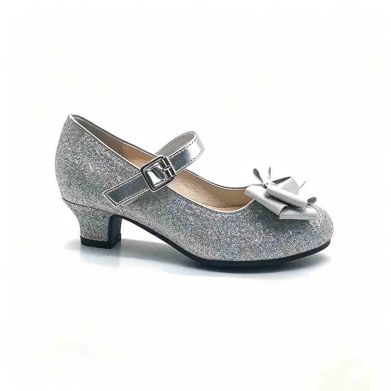 Silver Glitter Girls Mary Jane Low Heel Dress Shoes Wholesale