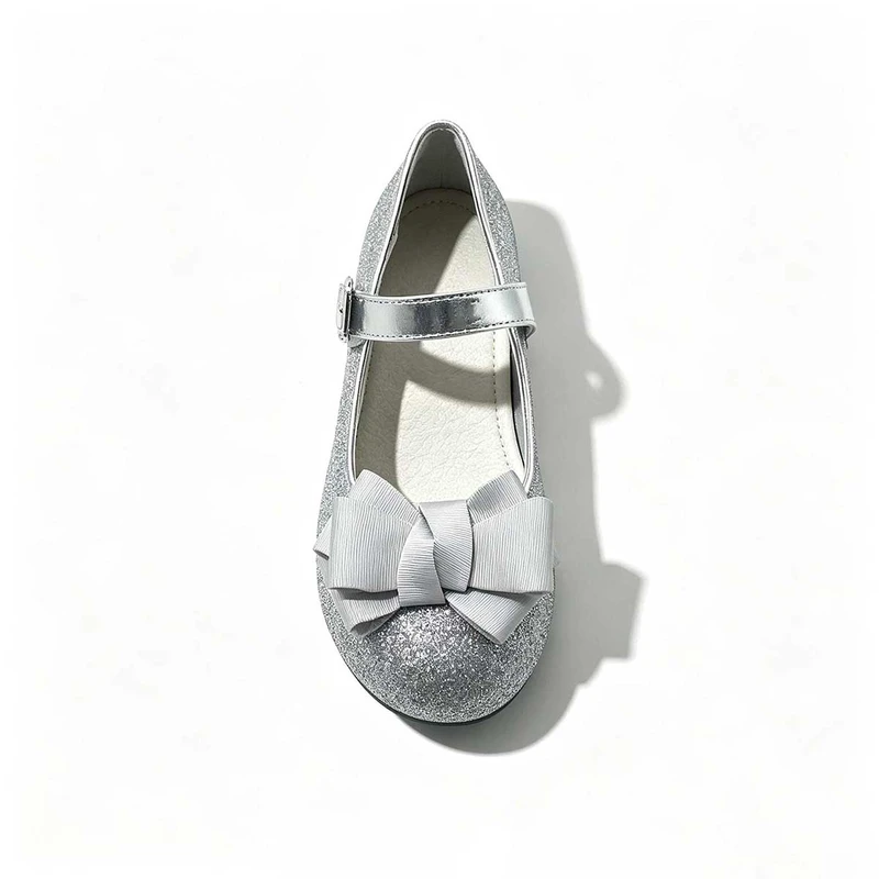 Silver Glitter Girls Mary Jane Low Heel Dress Shoes Wholesale