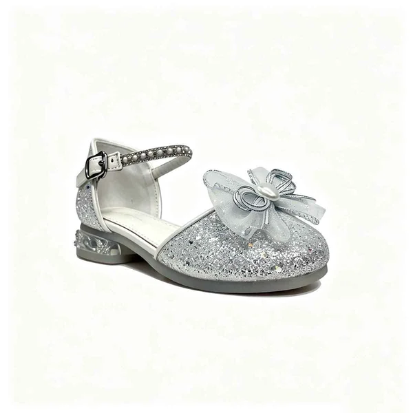 Silver Glitter Girls Closed Toe Party Sandal Heels Wholesale