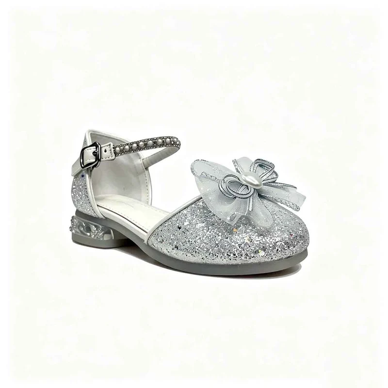 Silver Glitter Girls Closed Toe Party Sandal Heels Wholesale