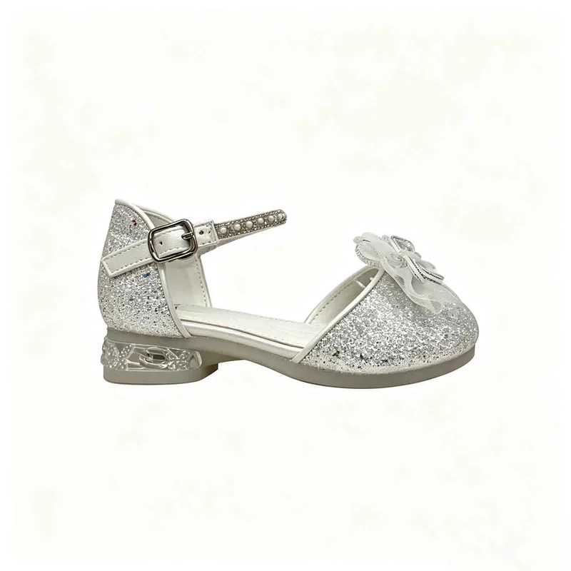 Silver Glitter Girls Closed Toe Party Sandal Heels Wholesale