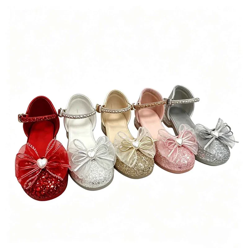 Silver Glitter Girls Closed Toe Party Sandal Heels Wholesale
