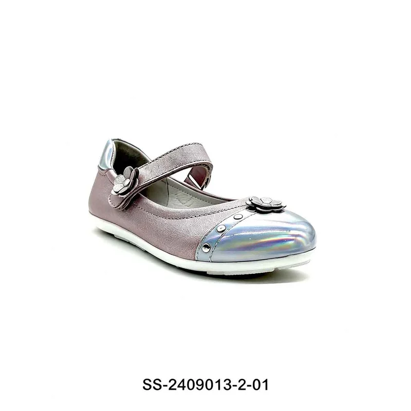 Metallic Two Tone Girls Mary Jane Flat Shoes Wholesale