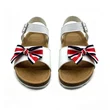 Girls Cork Footbed Sandals With Striped Bow Glitter Ankle Strap Wholesale