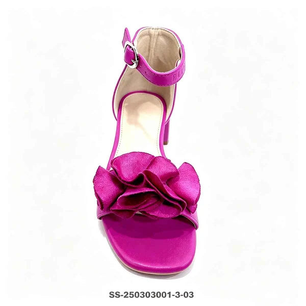 Girls Block Heel Dress Sandals 3D Ruffle Flower Ankle Buckle Wholesale