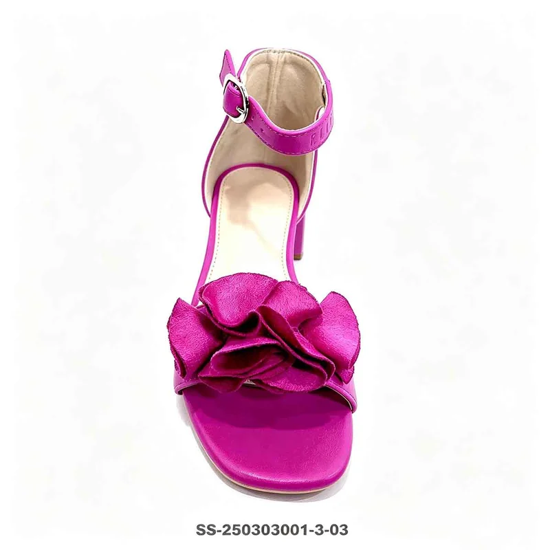 Girls Block Heel Dress Sandals 3D Ruffle Flower Ankle Buckle Wholesale