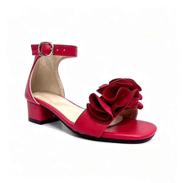 Girls Block Heel Dress Sandals 3D Ruffle Flower Ankle Buckle Wholesale