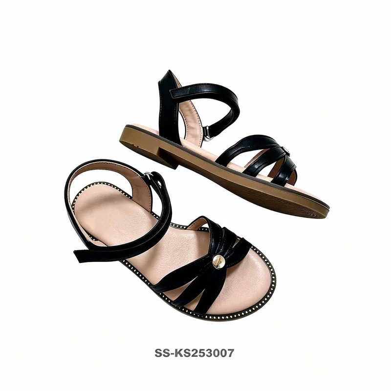 Girls Floral Decor Flat Sandals Hook Loop Ankle Strap Wholesale