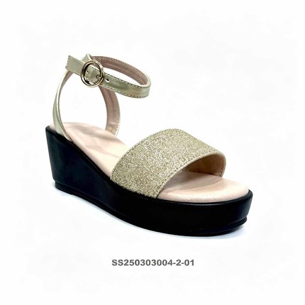 Kids Glitter Strap Wedge Sandals Two Color Options Adjustable Ankle Buckle