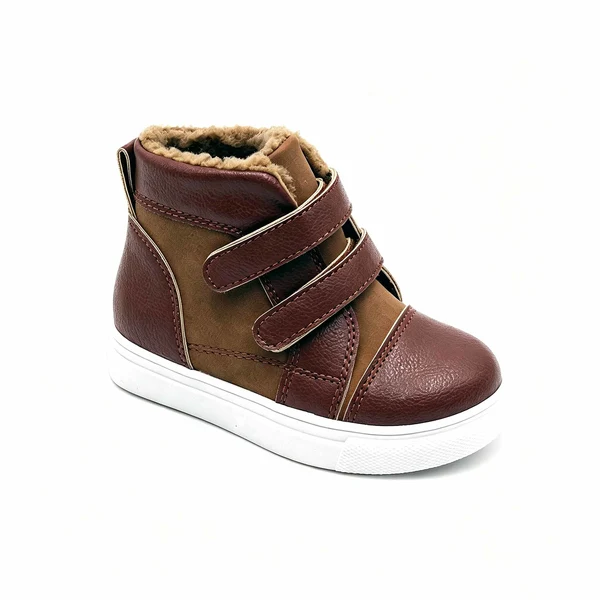 Toddler Two Tone Brown Fleece High Top Boots Double Strap Wholesale