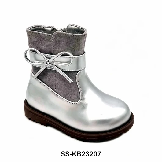 Toddler Silver Grey Spliced Mid Calf Boots With Bow Decoration