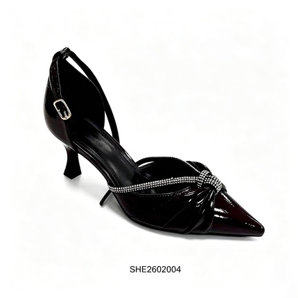 Black Patent Slingback Heels With Rhinestone Twisted Strap
