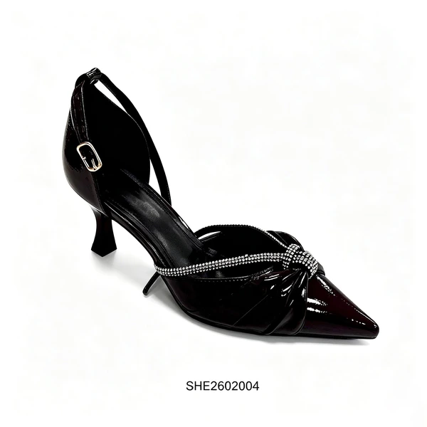Black Patent Slingback Heels Rhinestone Twisted Strap Bulk Supply