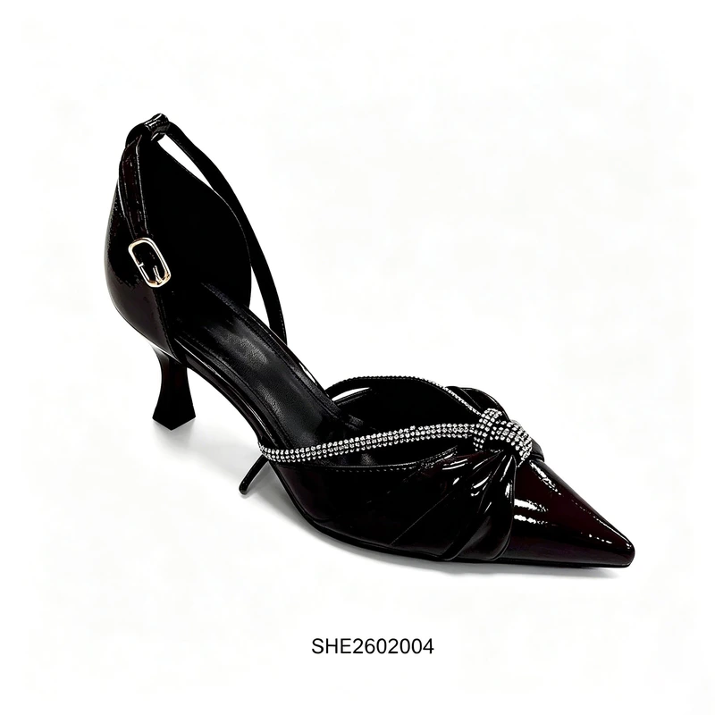 Black Patent Slingback Heels Rhinestone Twisted Strap Bulk Supply