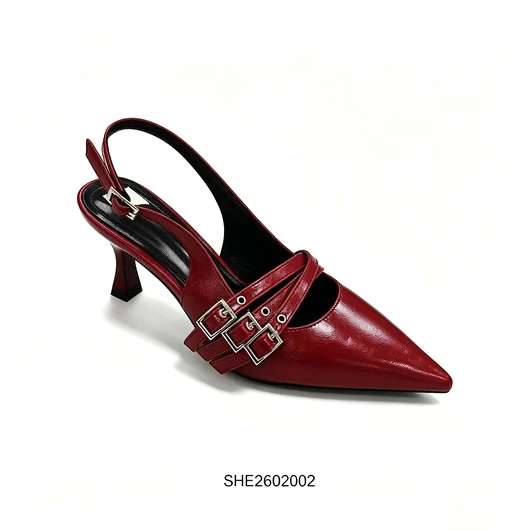 Wine Red Crisscross Buckle Slingback Pointed Heels