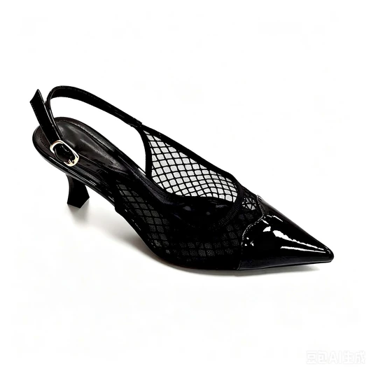 Black Mesh Splicing Patent Pointed Slingback Heels