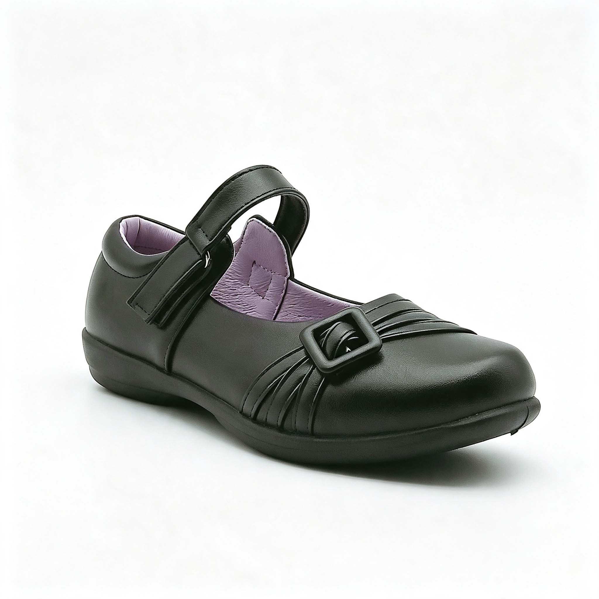 black mary jane girls school shoe with PU upper and TPR sole