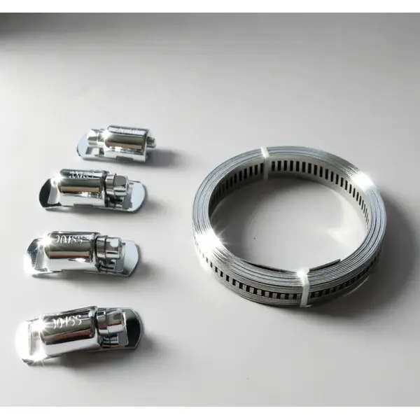 304 Stainless Steel American Hose Clamp Kit - Adjustable Perforated Band & Worm Gear Clamps for Pipe/Tube Fixing