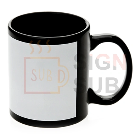 11oz Black Mug White Patch (Screen printing)