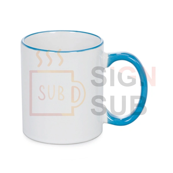11 oz Two Tone Mugs - Color Handle & Rim（Light Blue）