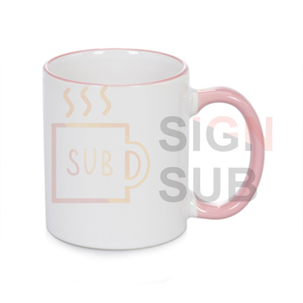 11 oz Two Tone Mugs - Color Handle & Rim（Pink）