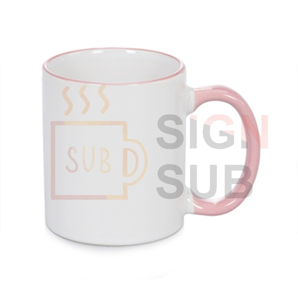 11 oz Two Tone Mugs - Color Handle & Rim（Pink）