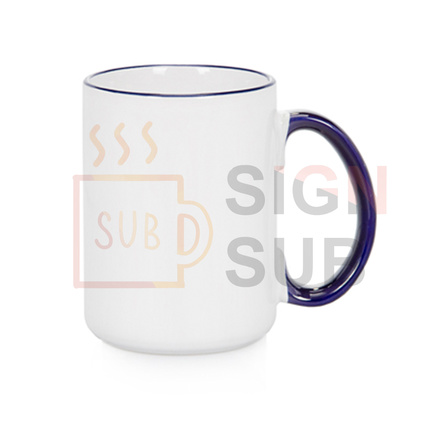 15oz Two Tone Mugs - Color Handle & Rim (Blue)