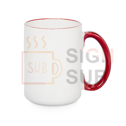15oz Two Tone Mugs - Color Handle & Rim (Red)