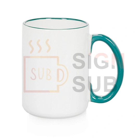 15oz Two Tone Mugs - Color Handle & Rim (Green)
