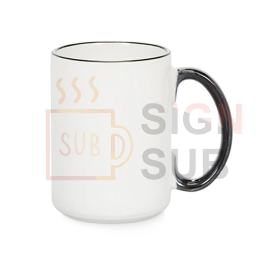 15oz Two Tone Mugs - Color Handle & Rim (Black)
