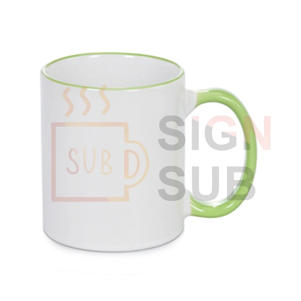 11 oz Two Tone Mugs - Color Handle & Rim（Light Green）