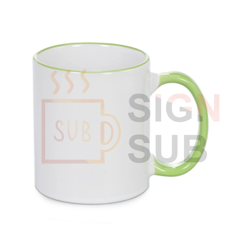 11 oz Two Tone Mugs - Color Handle & Rim（Light Green）