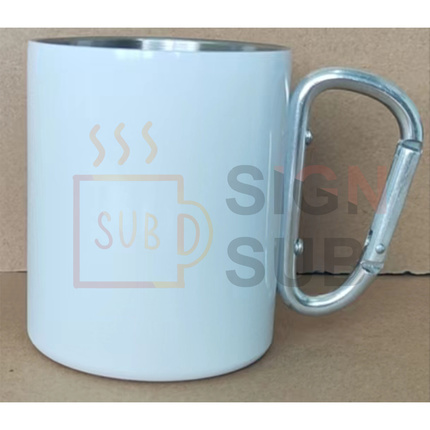 Stainless Steel Mug white body Silver  Carabiner Handle