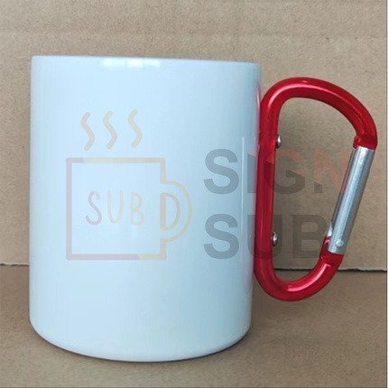 Stainless Steel Mug white body Red  Carabiner Handle