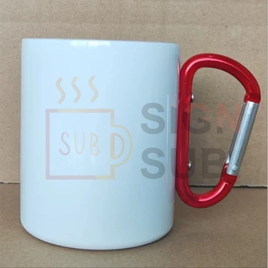 Stainless Steel Mug white body Red  Carabiner Handle