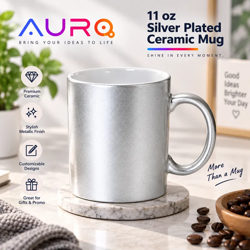 11 oz Silver Plated Ceramic Mug | Metallic Finish
