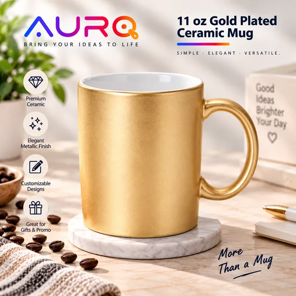 11 oz Gold Plated Ceramic Mug | Metallic Finish