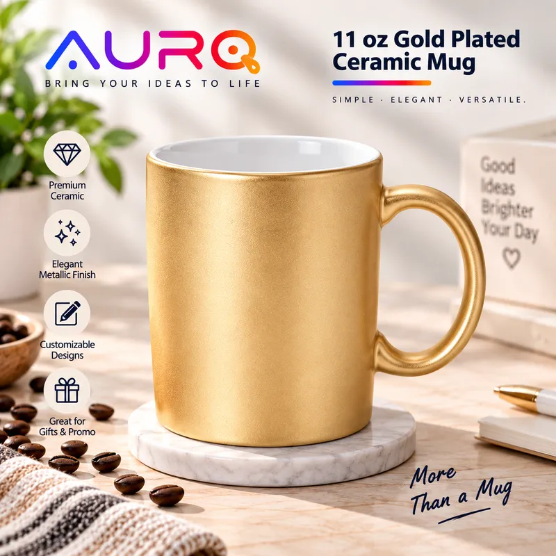11 oz Gold Plated Ceramic Mug | Metallic Finish