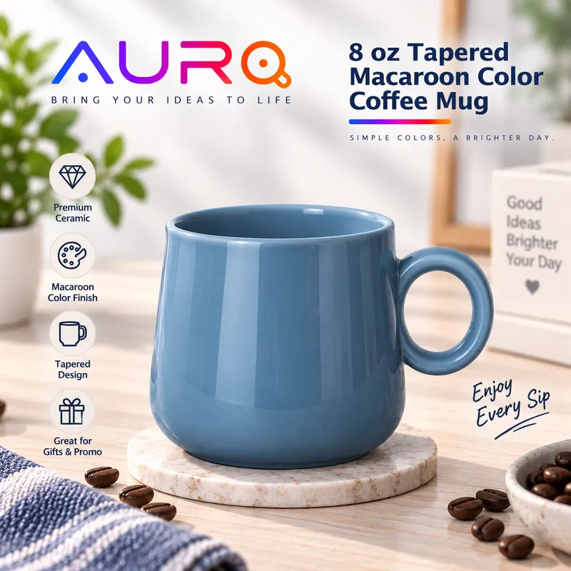 8 oz Tapered Macaroon Color Coffee Mug | Dark Blue