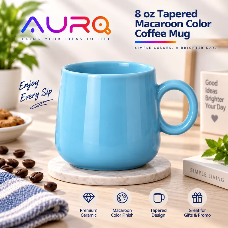 8 oz Light Blue Tapered Macaroon Color Coffee Mug | AURA