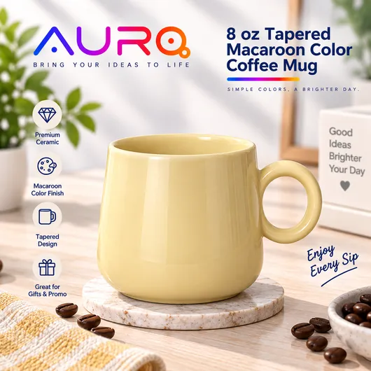 8 oz. Tapered Macaroon Color Coffee Mug – Light Yellow
