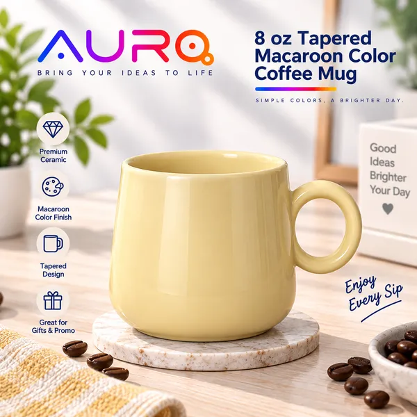 8 oz. Light Yellow Tapered Macaroon Color Coffee Mug | AURA