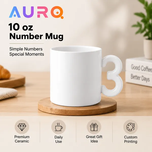 10 oz Number Mug 00-09 | Ceramic Number Handle Coffee Mug