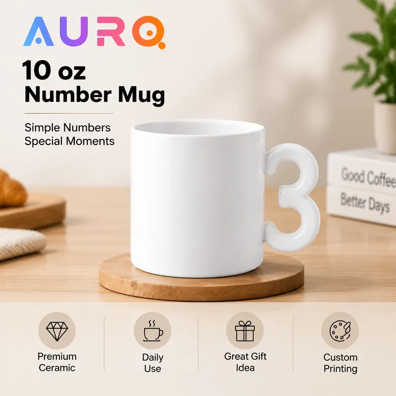 10 oz Number Mug 00-09 | Ceramic Number Handle Coffee Mug