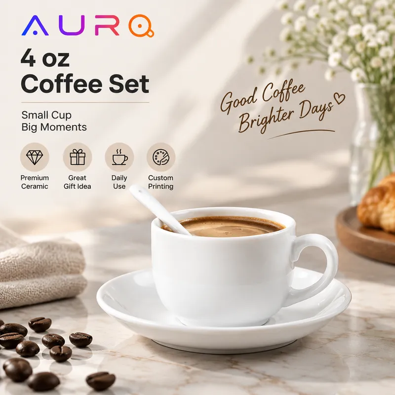 4 oz Ceramic Coffee Cup Set with Tray