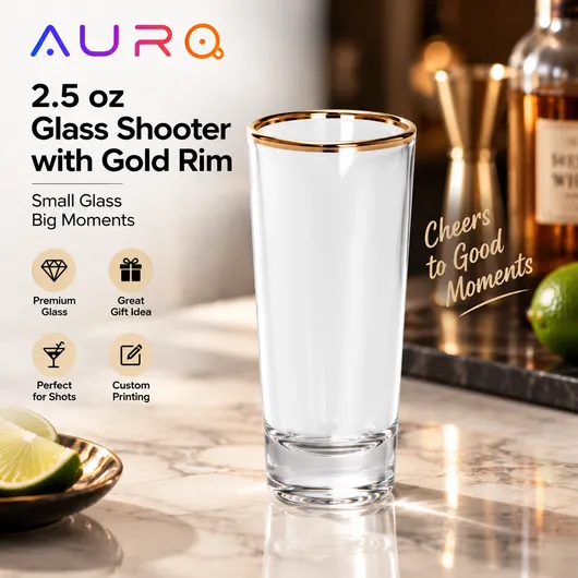 2.5 oz Glass Shooter gold rim