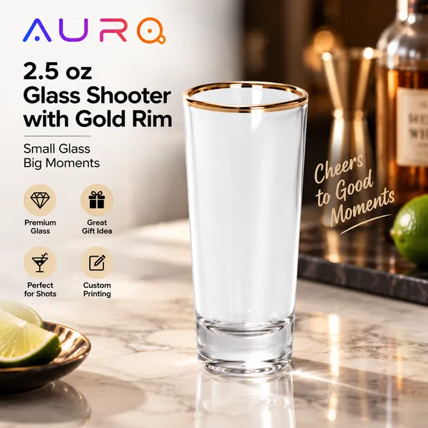  2.5 oz Glass Shooter gold rim