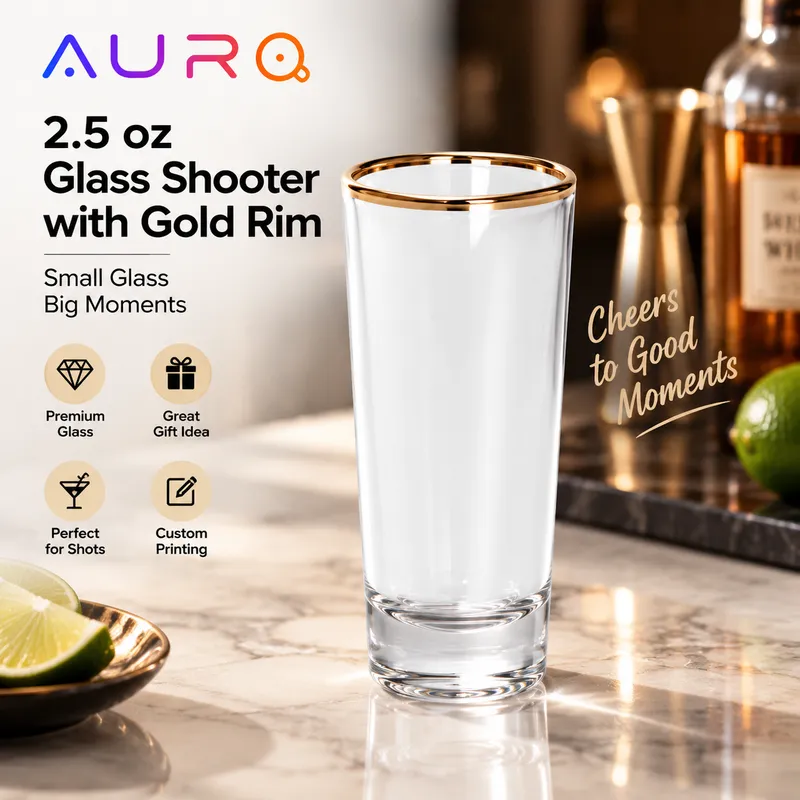  2.5 oz Glass Shooter gold rim