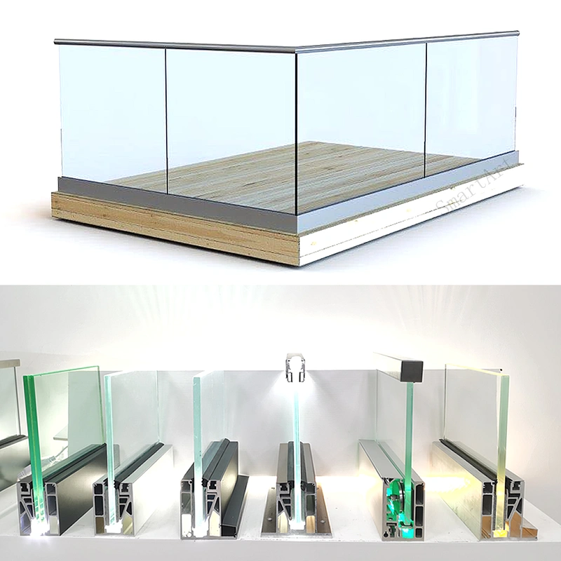 Canal en U de aluminio con LED para cercas de piscinas de vidrio o para barandillas de terraza