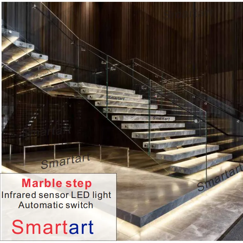 escalier droit flottant moderne smartart design marches en marbre
